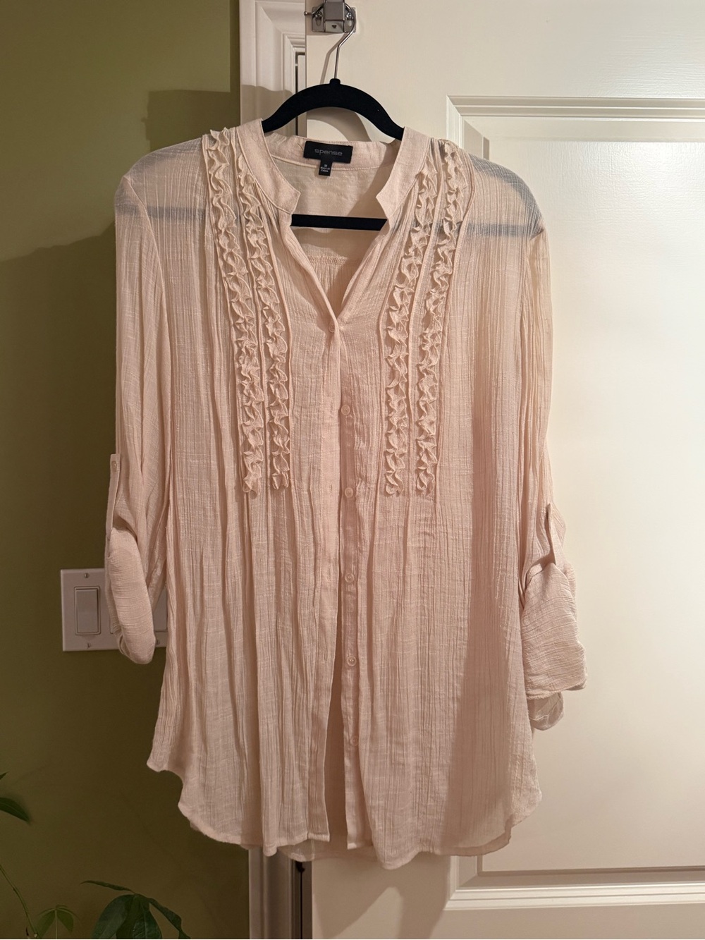 Spense Blush Pink Ruffle Button-Up Tunic Blouse M